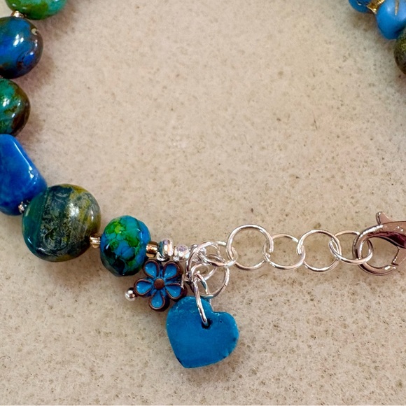 Blue and Green Czech Glass Beaded Bracelet with silver findings - Picture 3 of 3